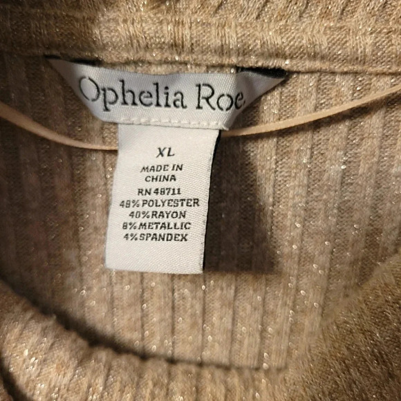 OPHELIA ROE Beige metallic gold stretchy ribbed Midi Dress Wmn's XL NYE career - Picture 2 of 13